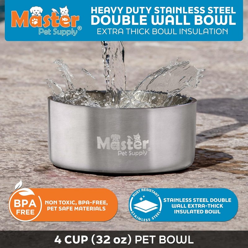 Master Pet Supply Stainless Steel Dog Bowls - 32 oz, Heavy Duty - Stainless Steel, Double Wall Extra-Thick Insulated, Non-Slip Pet Water Bowl for Dogs, Cats & Pets, Anti Rust Metal, Dish Washer Safe - Image 2